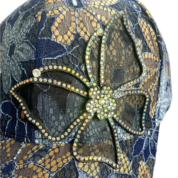 Boutique Handcrafted Feminine Floral Lace Embroidered Butterfly Baseball Cap Hat - Picture 2 of 8